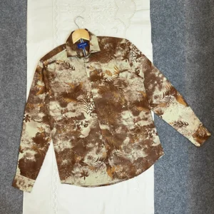 Beige with Brown Abstract Tropical Printed Shirt