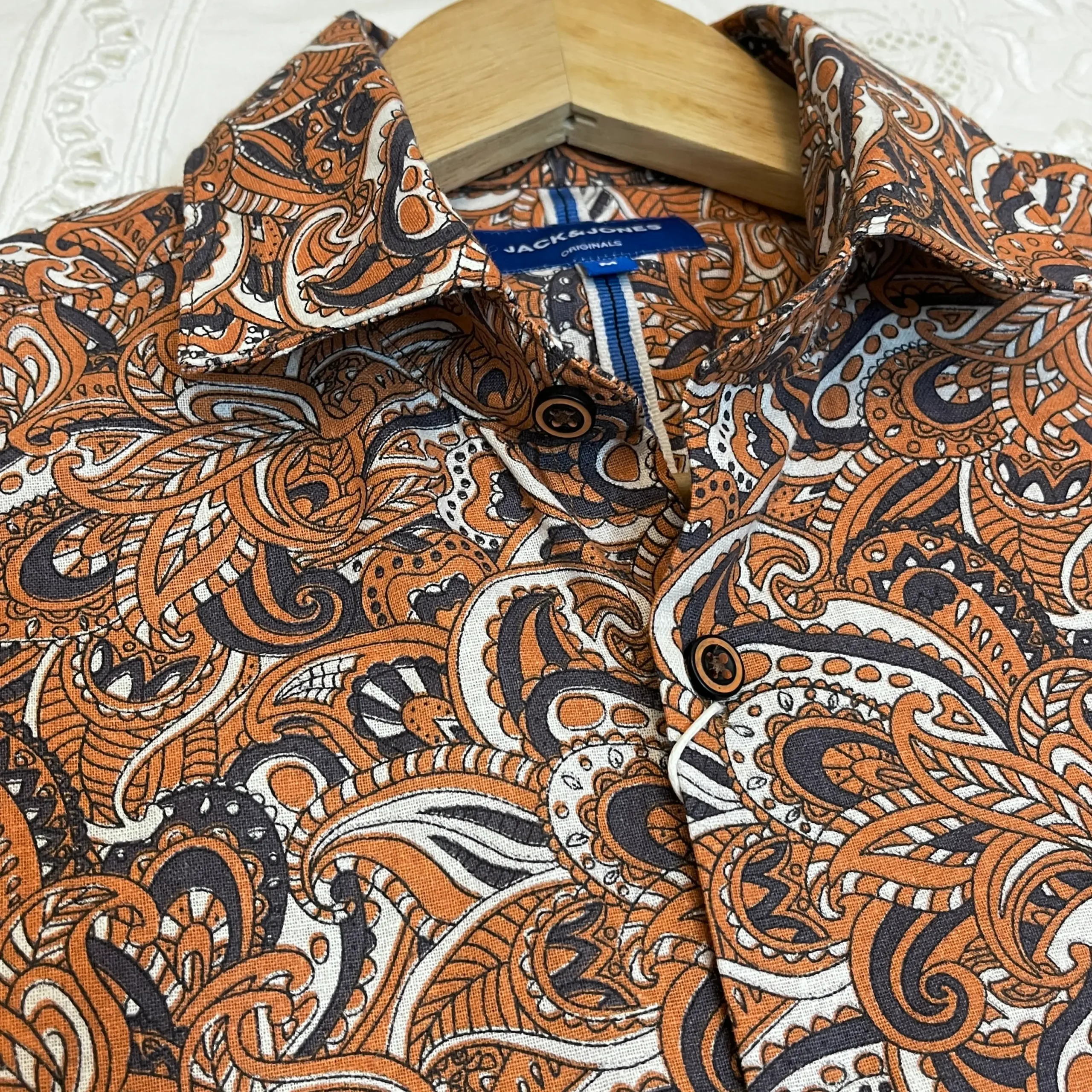 Rust Orange with Black Paisley Printed Shirt - Image 4