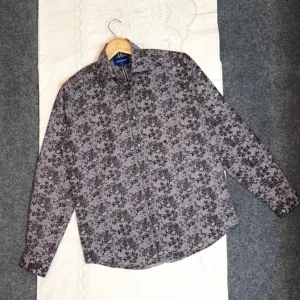 Grey with Dark Brown Floral Printed Shirt
