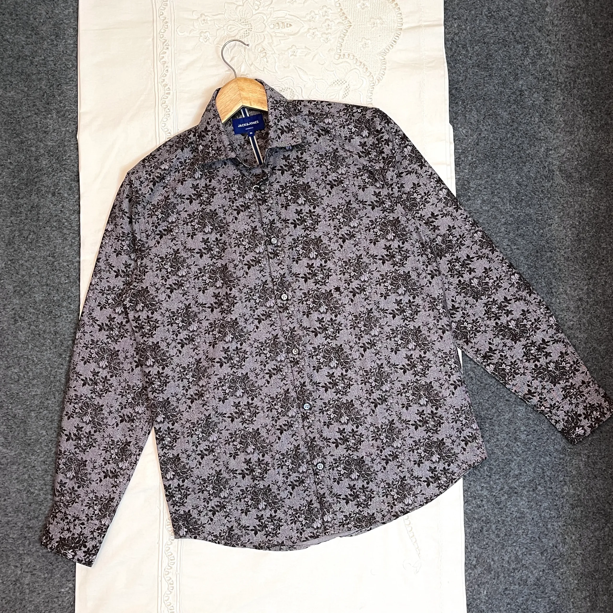 Grey with Dark Brown Floral Printed Shirt