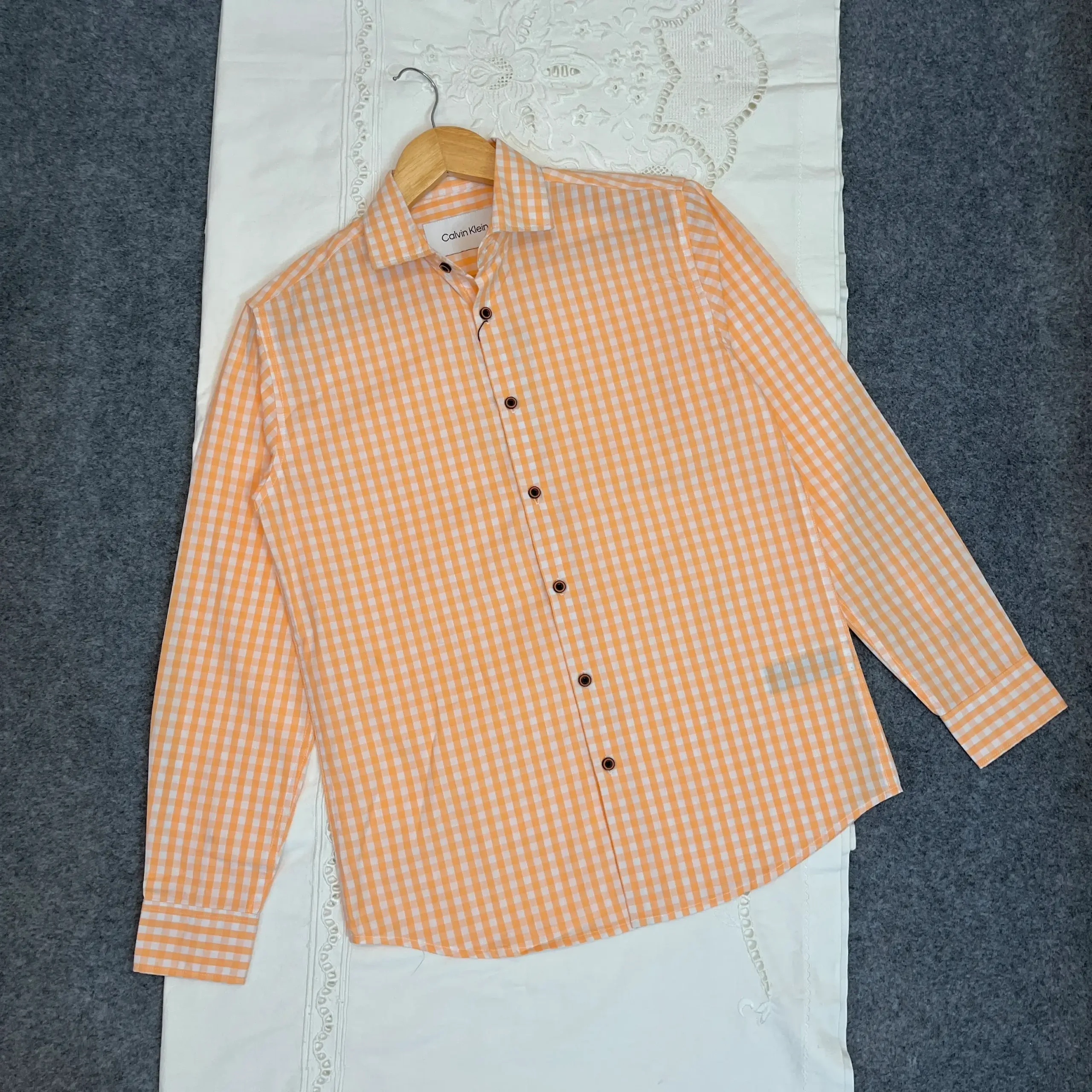 Pastel Orange with White Check Shirt
